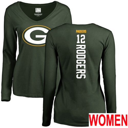 Green Bay Packers Green Women #12 Rodgers Aaron Backer Nike NFL Long Sleeve T Shirt->nfl t-shirts->Sports Accessory